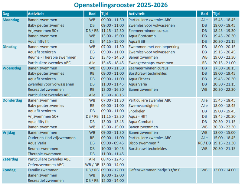 Openstellingsrooster 2025-2026